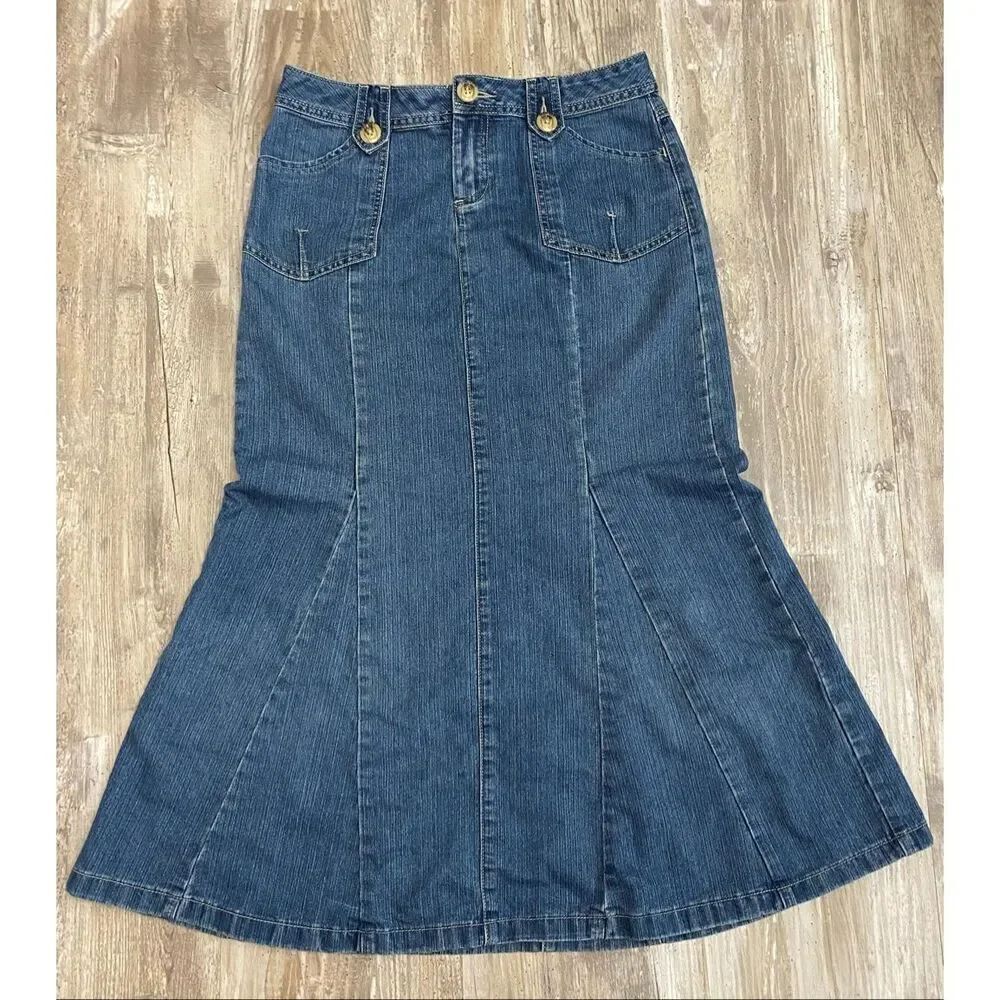 Christopher & Banks High Waisted Flared Denim Midi Jean Skirt Women’s Plus Sz 4